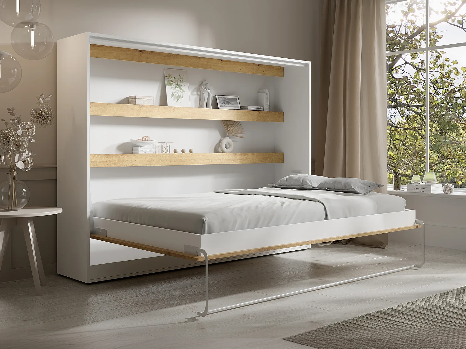Letto estraibile 140 x 200 cm Apertura orizzontale manuale Con LED Bianco e Naturale - RAPILI