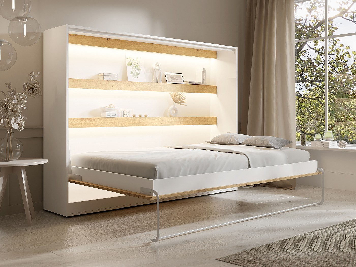 Divano Letto 2 Posti 140x200 Cm Con Rete A Doghe – Struttura In Velluto Beige, Multifunzionale Senza Materasso, Carico 250kg, Mid-Century