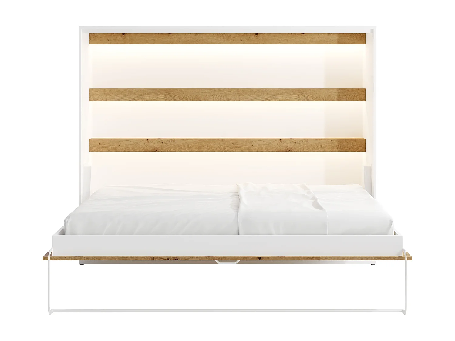 Bedkast 140 x 200 cm - Handmatige horizontale opening - Met ledverlichting - Wit en houtlook - RAPILI