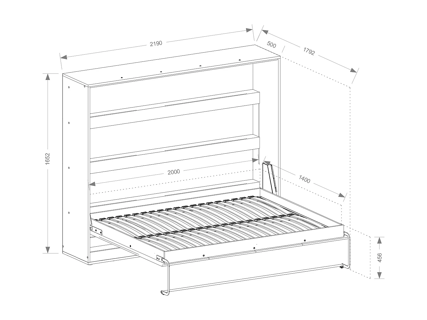 Bedkast 140 x 200 cm - Handmatige horizontale opening - Met ledverlichting - Wit en houtlook - RAPILI