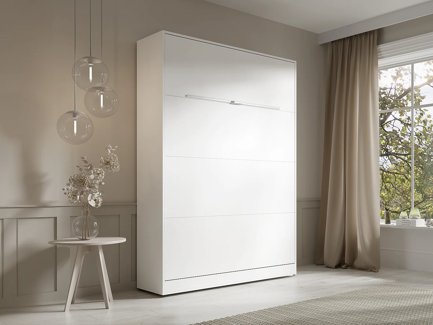 Lit escamotable 140 x 200 cm - Ouverture verticale manuelle - Avec LEDs - Blanc - RAPILI