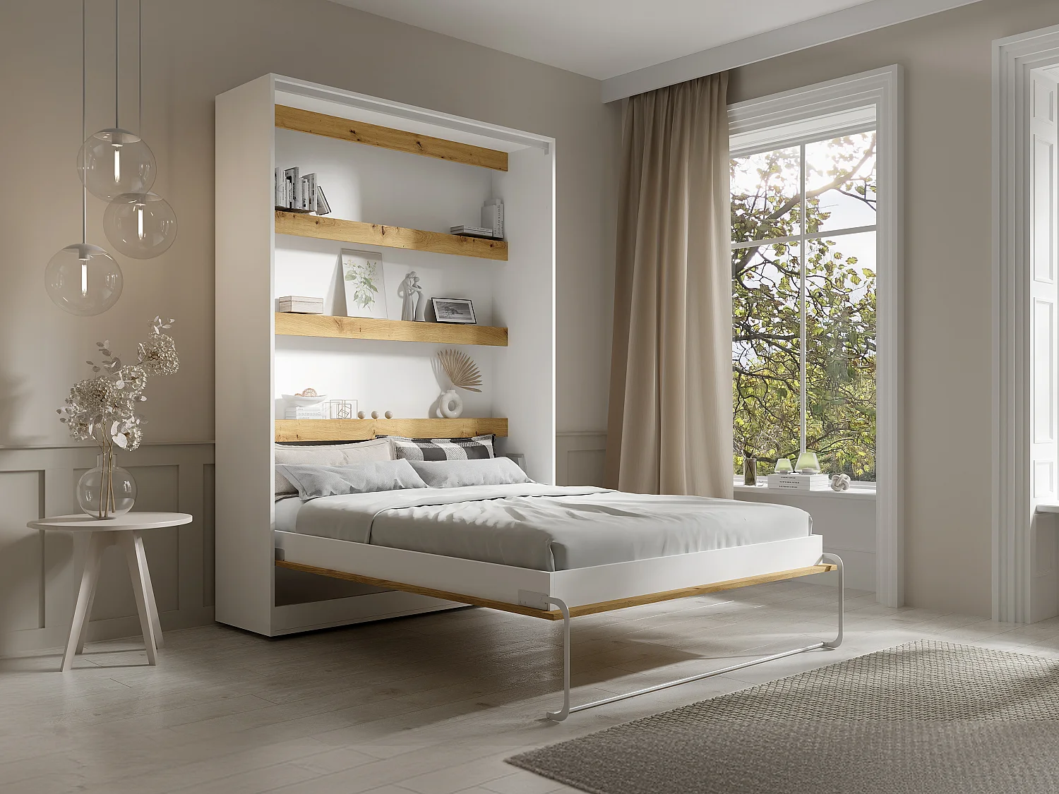 Letto estraibile 140 x 200 cm Apertura verticale manuale Con LED Bianco e Naturale - RAPILI