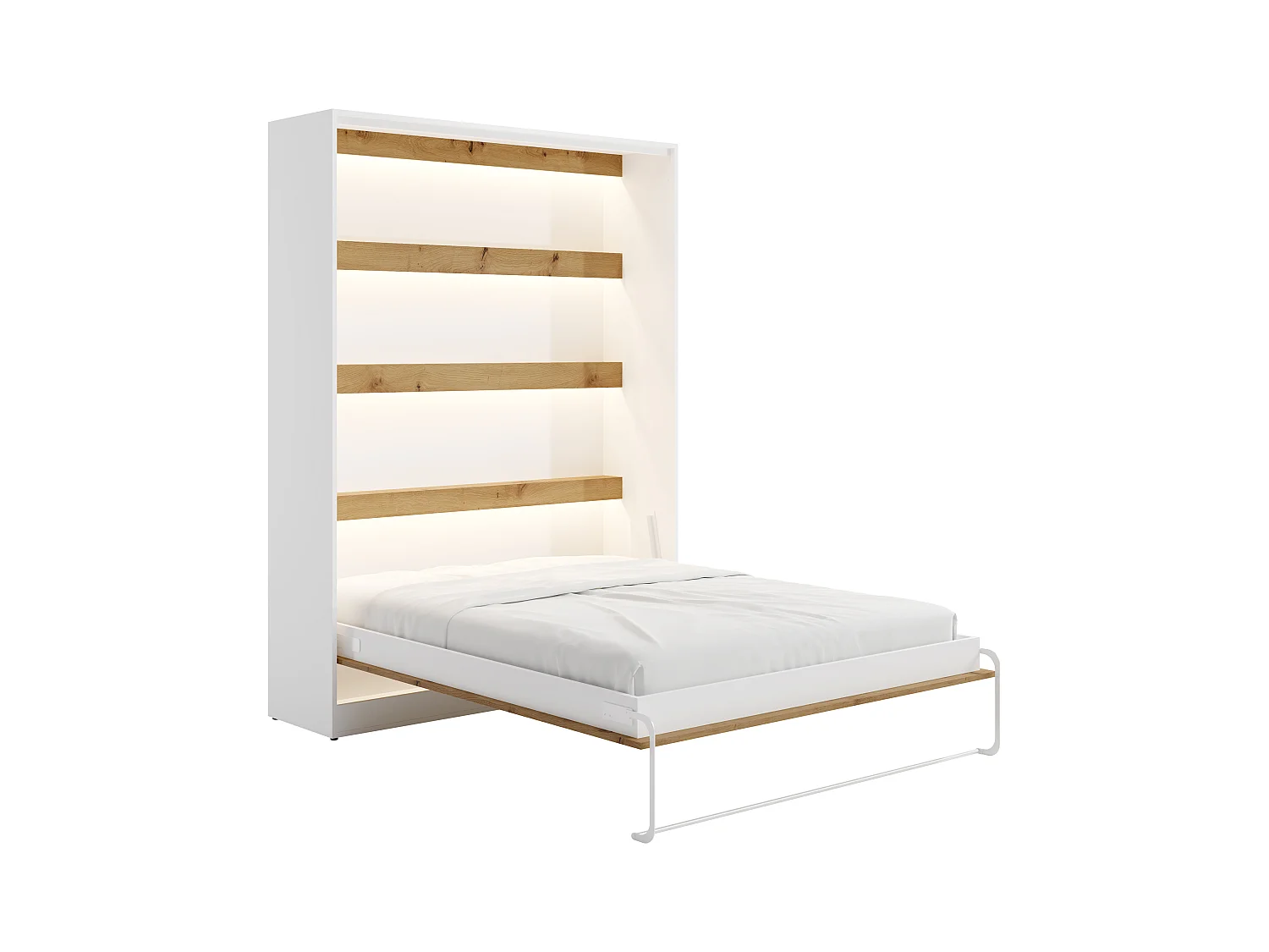 Cama rebatível 160x200 cm, abertura vertical manual, com LEDs, branco e natural - RAPILI