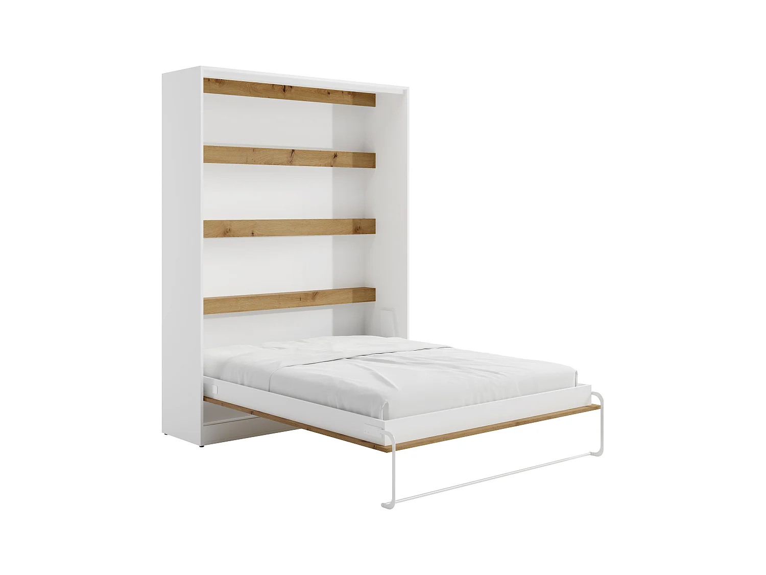 Cama rebatível 160x200 cm, abertura vertical manual, com LEDs, branco e natural - RAPILI