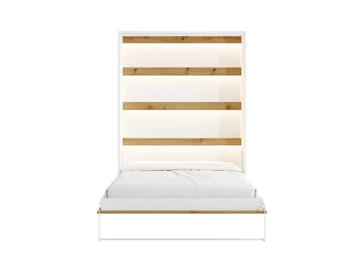 Cama rebatível 160x200 cm, abertura vertical manual, com LEDs, branco e natural - RAPILI