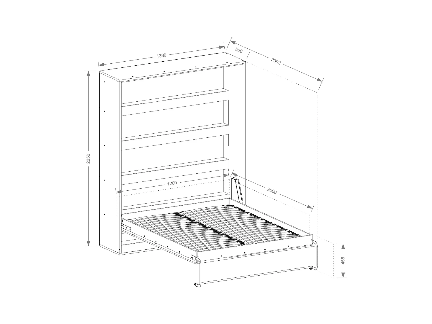 Cama abatible 120 x 200 cm - Apertura vertical manual - Con LEDs - blanco - RAPILI