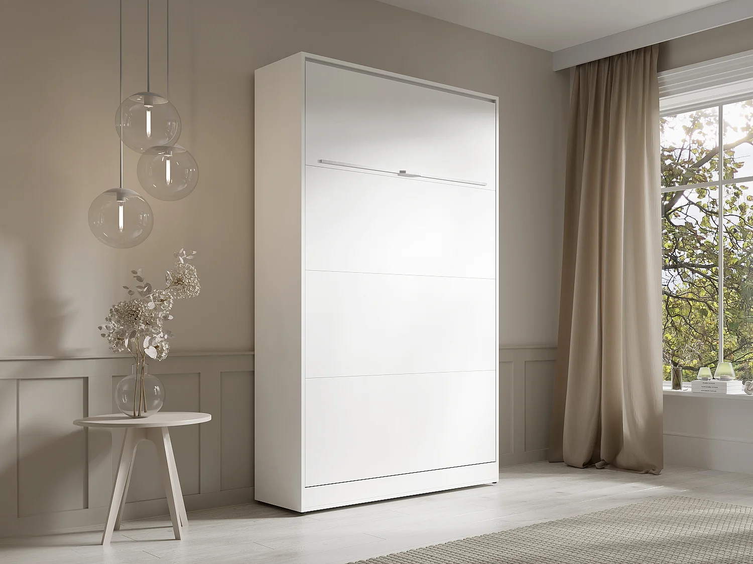 Cama abatible 120 x 200 cm - Apertura vertical manual - Con LEDs - blanco - RAPILI