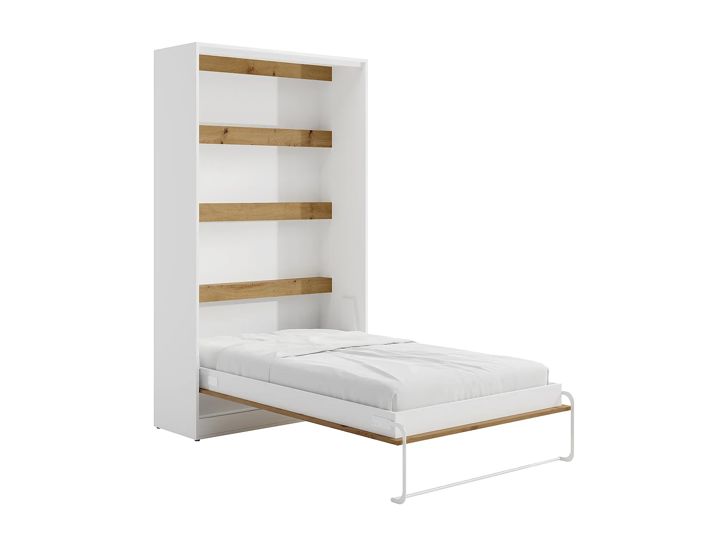 Lit escamotable 120 x 200 cm - Ouverture verticale manuelle - Avec LEDs - Blanc et naturel - RAPILI