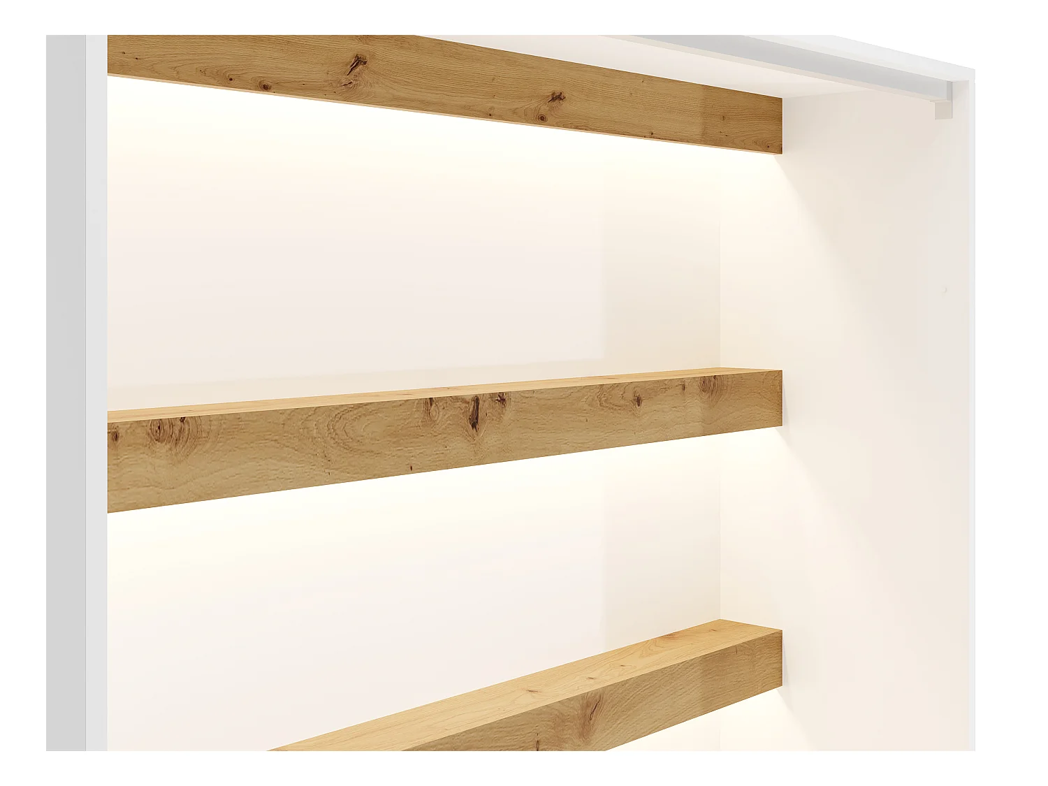 Lit escamotable 120 x 200 cm - Ouverture verticale manuelle - Avec LEDs - Blanc et naturel - RAPILI