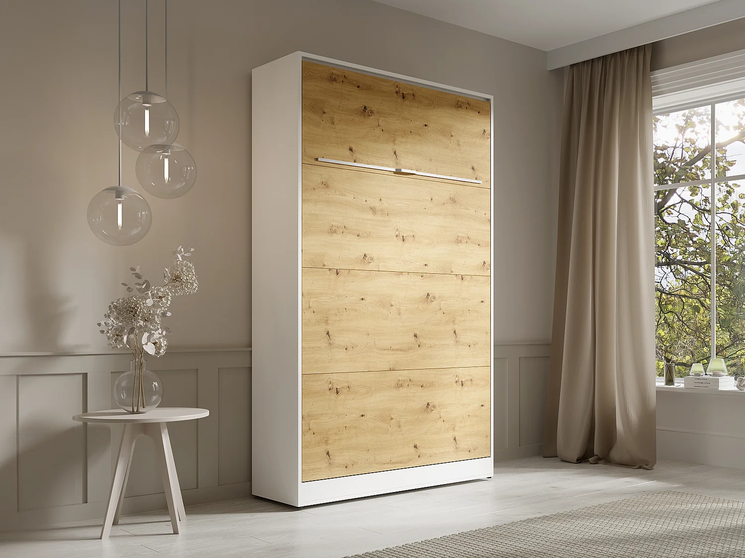 Letto estraibile 120 x 200 cm Apertura verticale manuale Con LED Bianco e Naturale - RAPILI