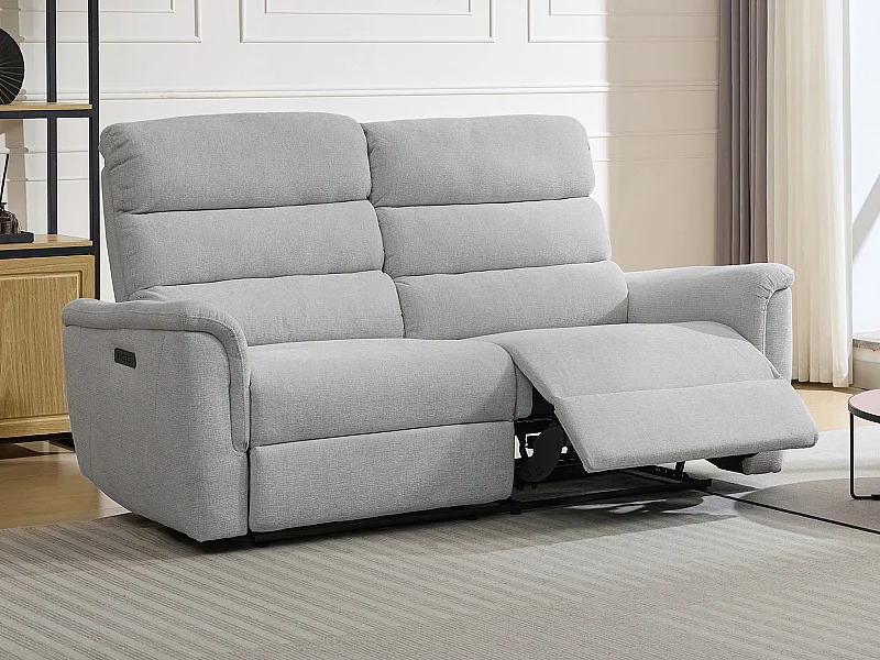 Relaxsofa elektrisch 3-Sitzer - Stoff - Hellgrau - CARTASIA