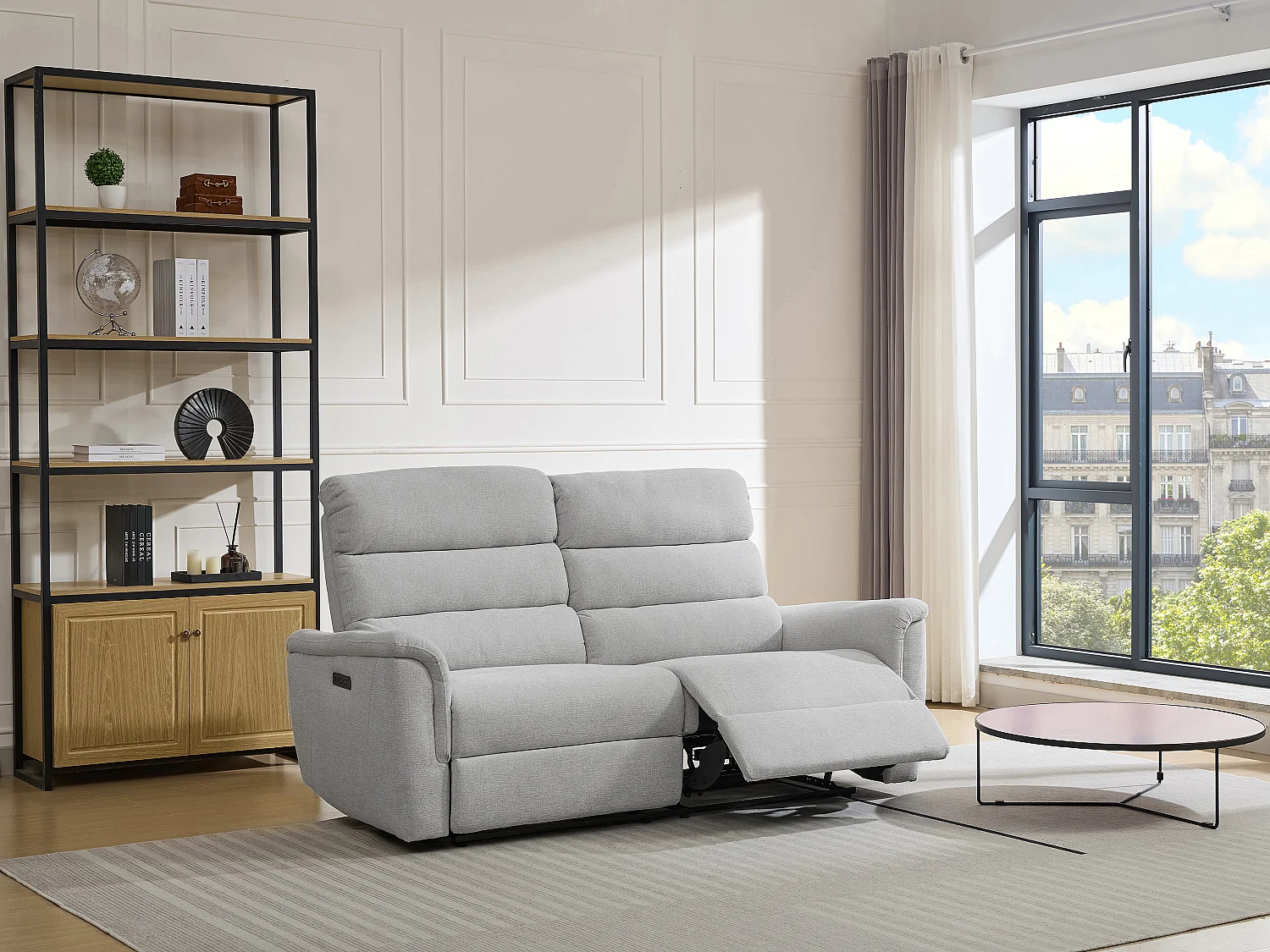 Canapé 3 places relax électrique en tissu gris clair CARTASIA