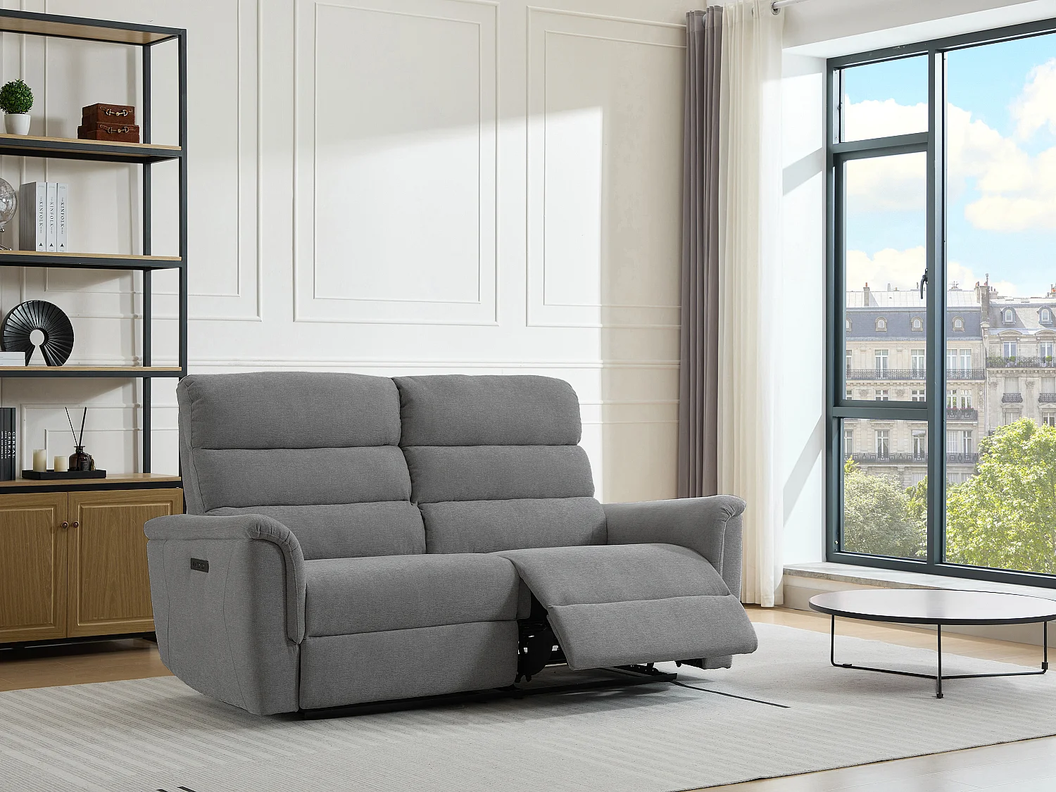 Relaxsofa elektrisch 3-Sitzer - Stoff - Grau - CARTASIA