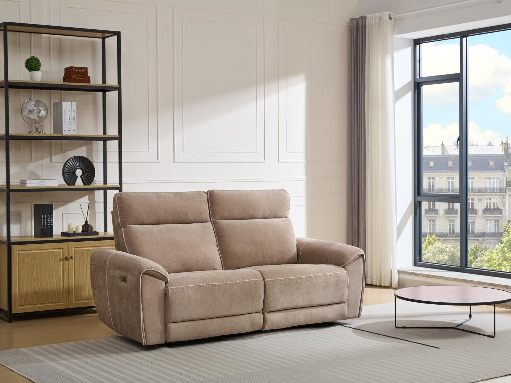 Relaxsofa 3-Sitzer elektrisch - Stoff - Taupe - DJARALO günstig online kaufen