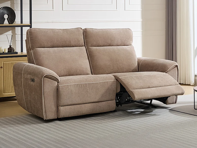Relaxsofa 3-Sitzer elektrisch - Stoff - Taupe - DJARALO