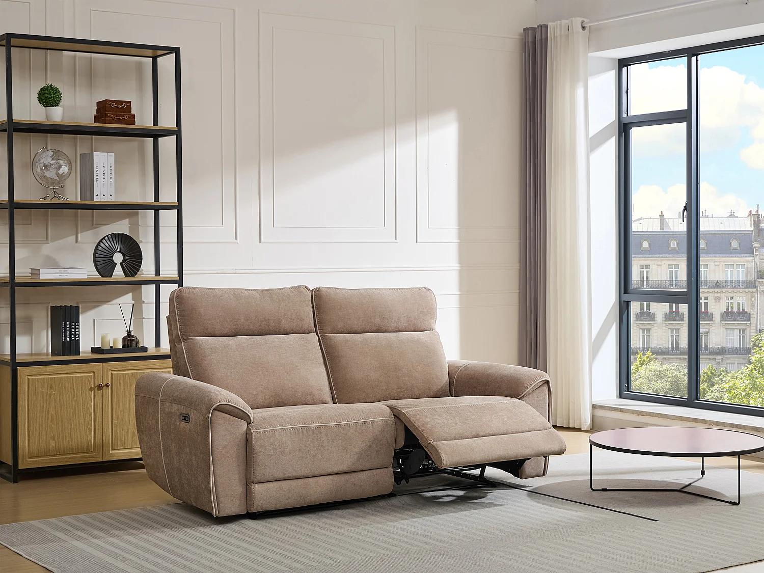 Relaxsofa 3-Sitzer elektrisch - Stoff - Taupe - DJARALO