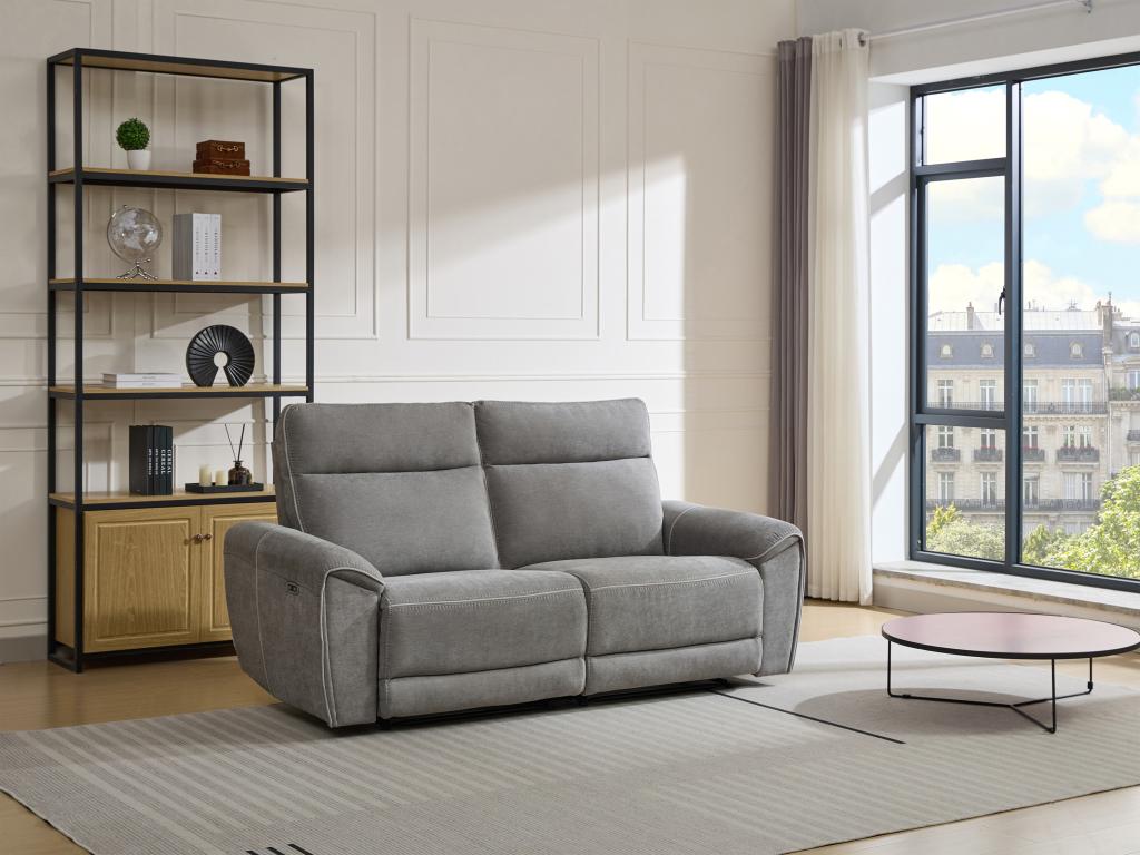 Relaxsofa 3-Sitzer elektrisch - Stoff - Grau - DJARALO günstig online kaufen