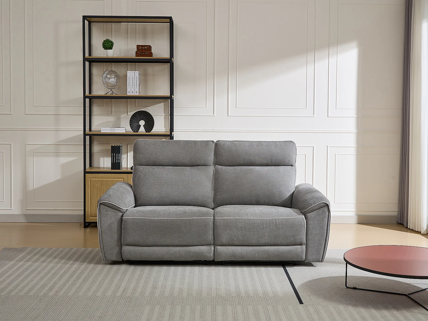 Canapé 3 places relax électrique en tissu gris DJARALO