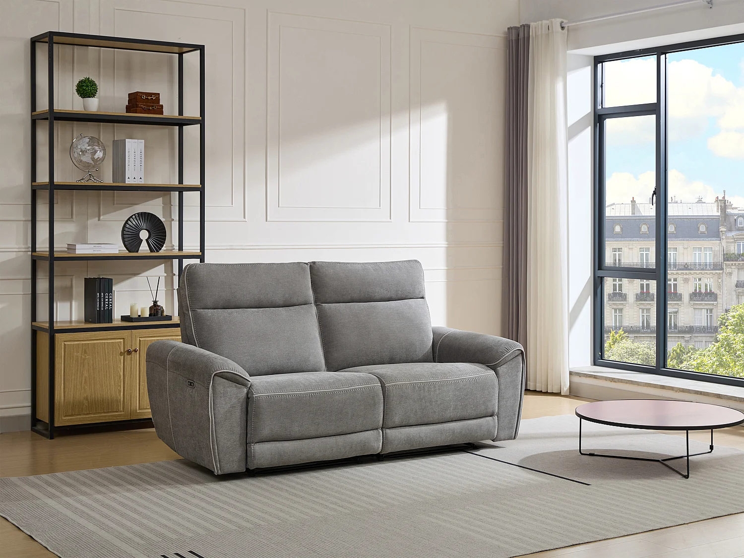 Canapé 3 places relax électrique en tissu gris DJARALO