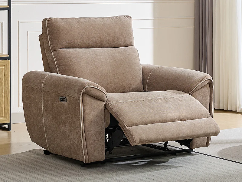 Fauteuil relax électrique en tissu taupe DJARALO