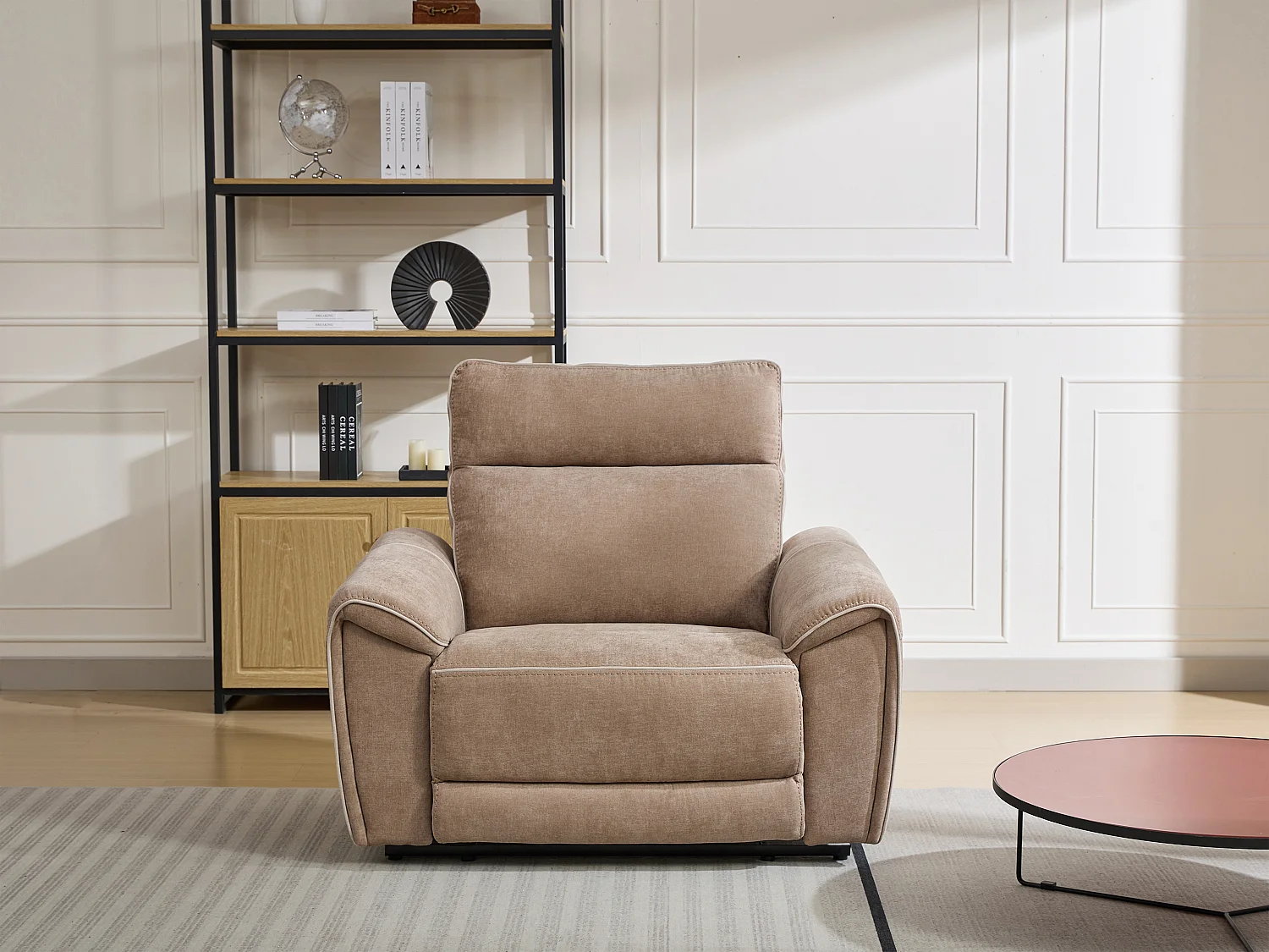 Fauteuil relax électrique en tissu taupe DJARALO