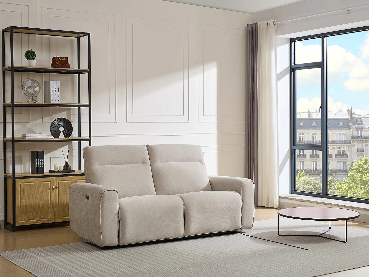 Canapé 3 places relax électrique en tissu beige LORGITA