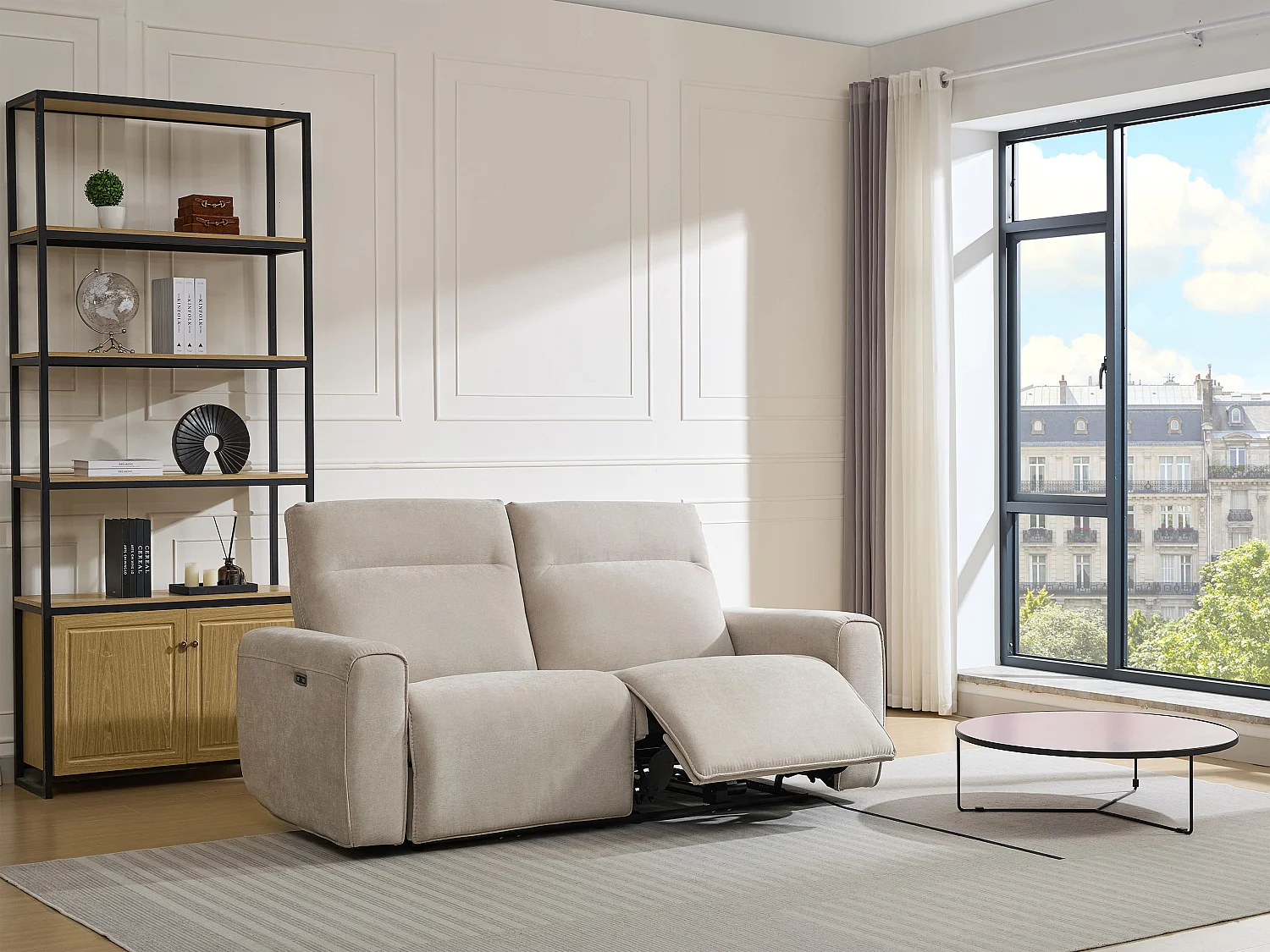 Canapé 3 places relax électrique en tissu beige LORGITA