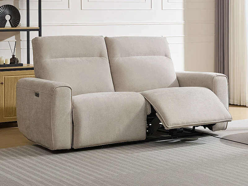 3-seters sofa med elektrisk avslapningsfunksjon i beige stoff LORGITA