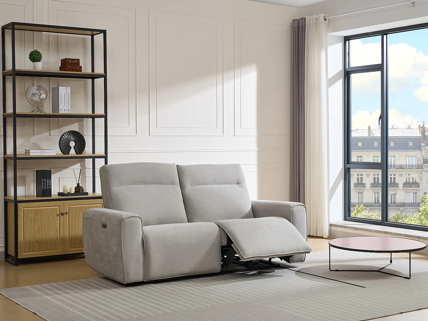 Canapé 3 places relax électrique en tissu gris LORGITA