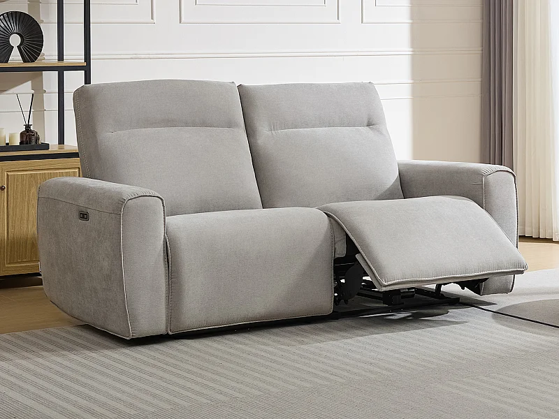 3-seters sofa med elektrisk avslapningsfunksjon i grå stoff LORGITA