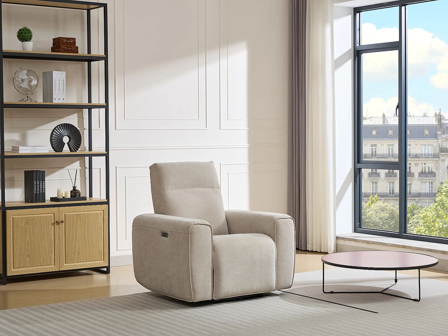 Fauteuil relax électrique en tissu beige LORGITA