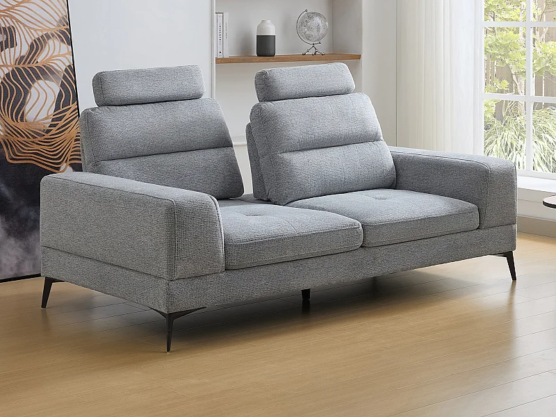 Sofa 3-Sitzer mit verstellbarer Rückenlehne - Strukturstoff - Grau - UDALIO