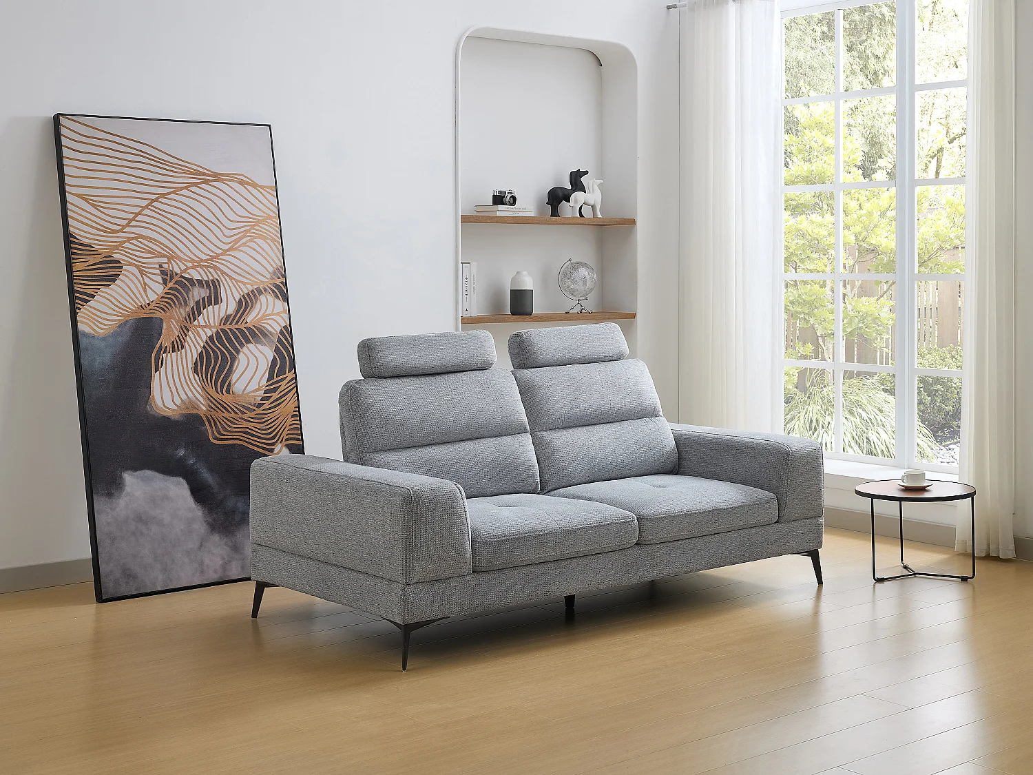 Canapé 3 places en tissu texturé gris avec dossier avance-recule UDALIO