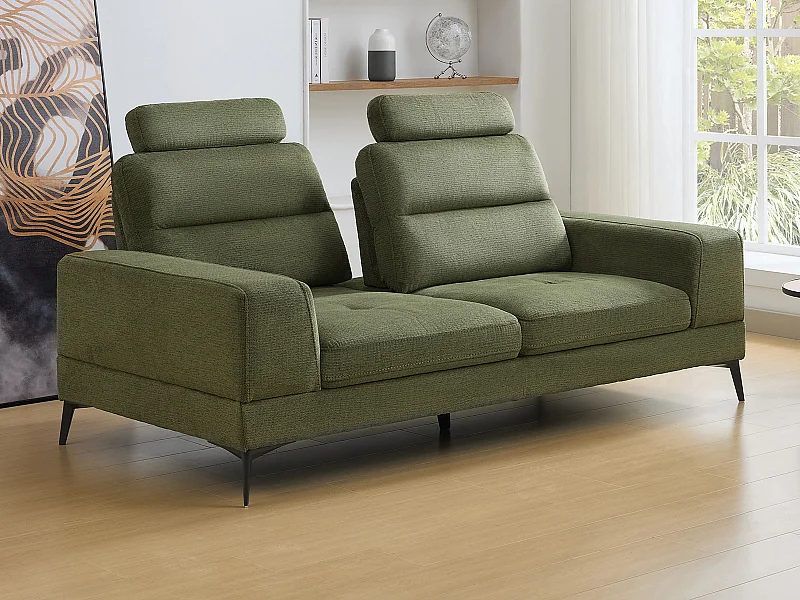 Canapé 3 places en tissu texturé vert avec dossier avance-recule UDALIO