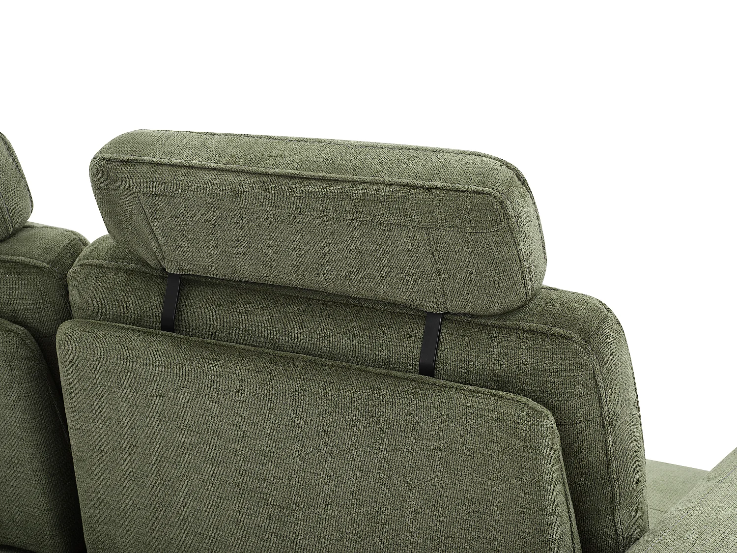 Driezitsbank van groene stof met textuur met schuivende rugleuning UDALIO