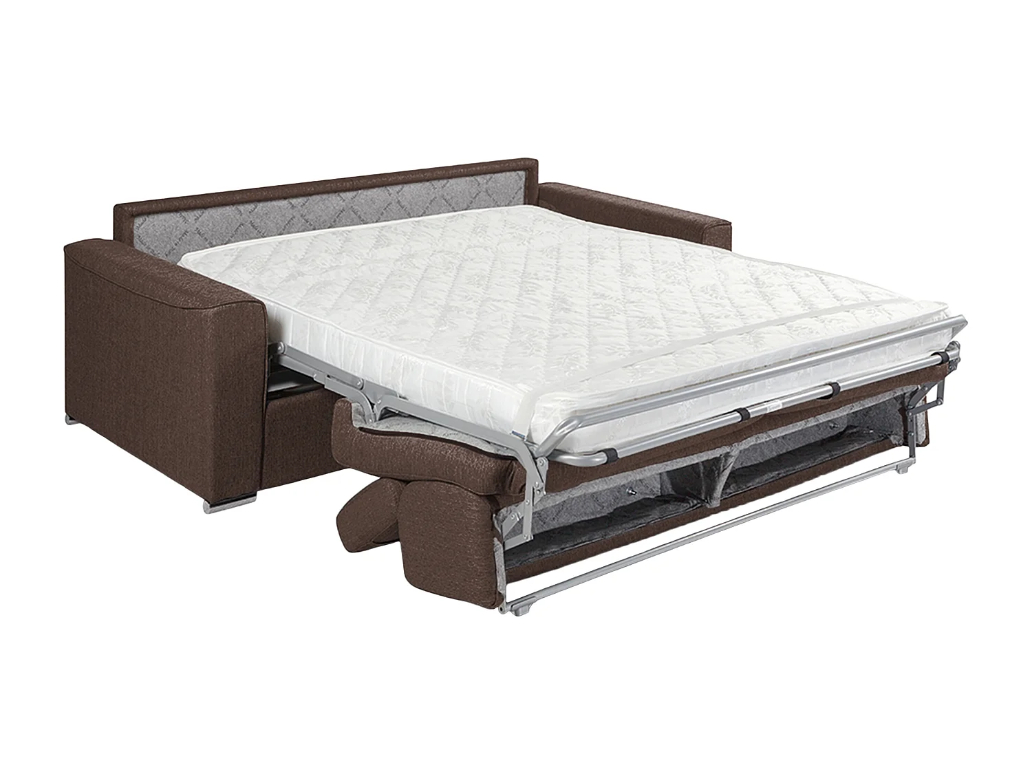 Canapé 3 places convertible express en tissu marron avec assise mémoire de forme - Couchage 140 cm - Matelas 14 cm VIZIR