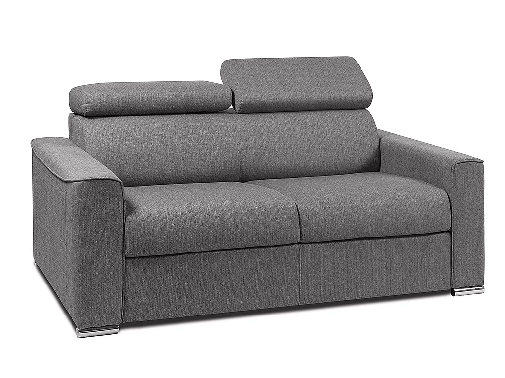 Canapé 2 places convertible express en tissu gris avec assise mémoire de forme - Couchage 120 cm - Matelas 14 cm VIZIR