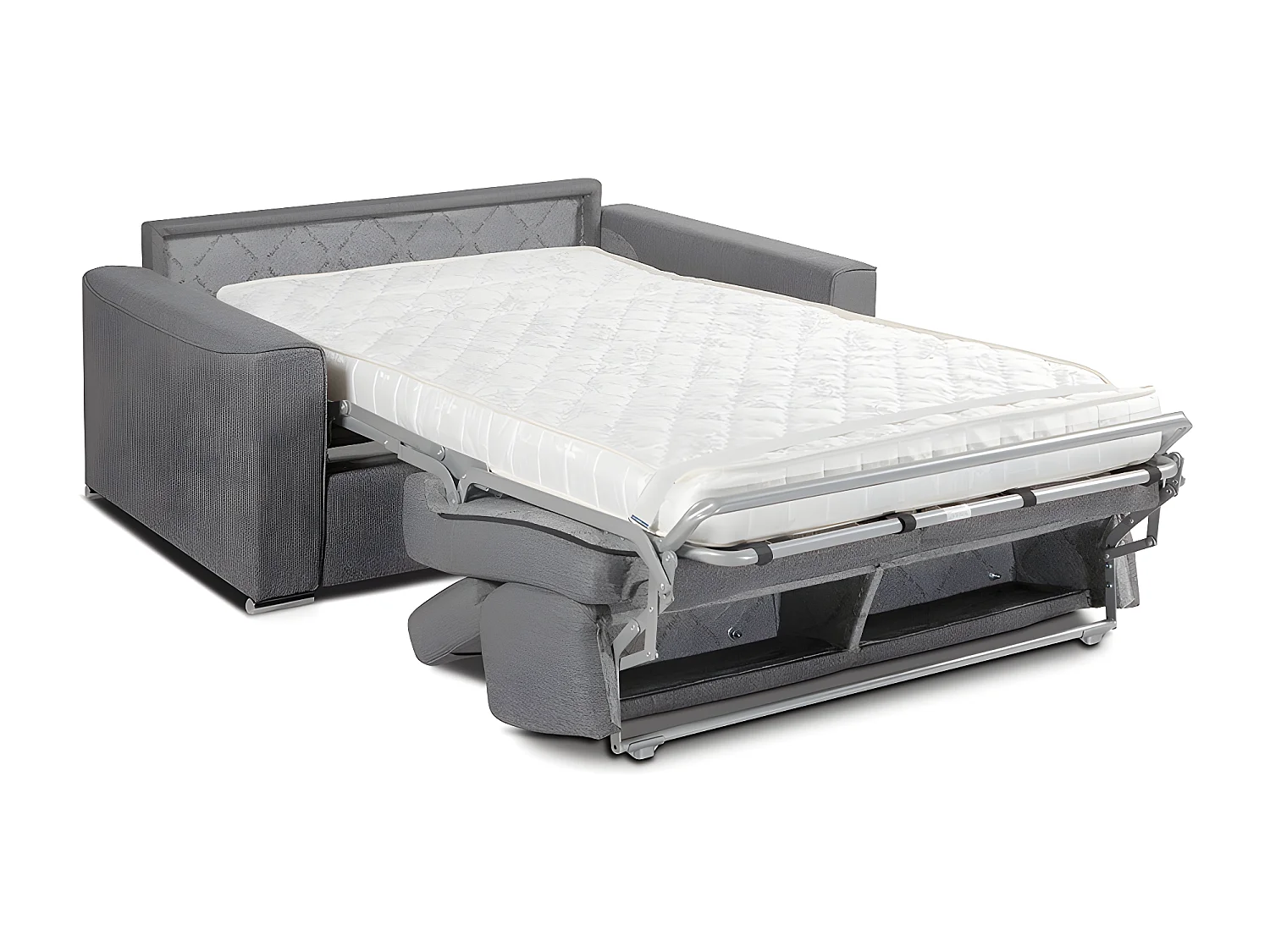 Canapé 2 places convertible express en tissu gris avec assise mémoire de forme - Couchage 120 cm - Matelas 14 cm VIZIR