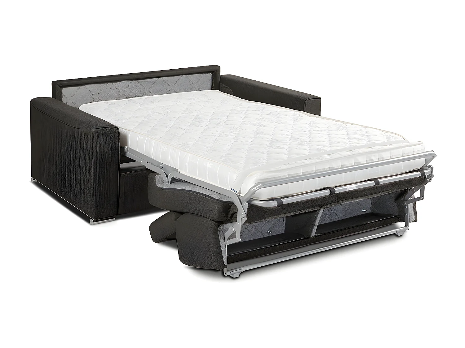 Canapé 2 places convertible express en tissu marron avec assise mémoire de forme - Couchage 120 cm - Matelas 14 cm VIZIR