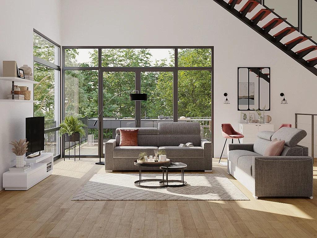 Sofá cama de 4 plazas exprés en tela marrón con asiento viscoelástico - Cama 160 cm - Colchón 18 cm VIZIR