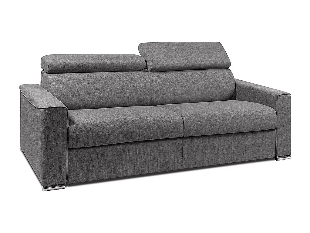 Canapé 4 places convertible express en tissu gris avec assise mémoire de forme - Couchage 160 cm - Matelas 18 cm VIZIR