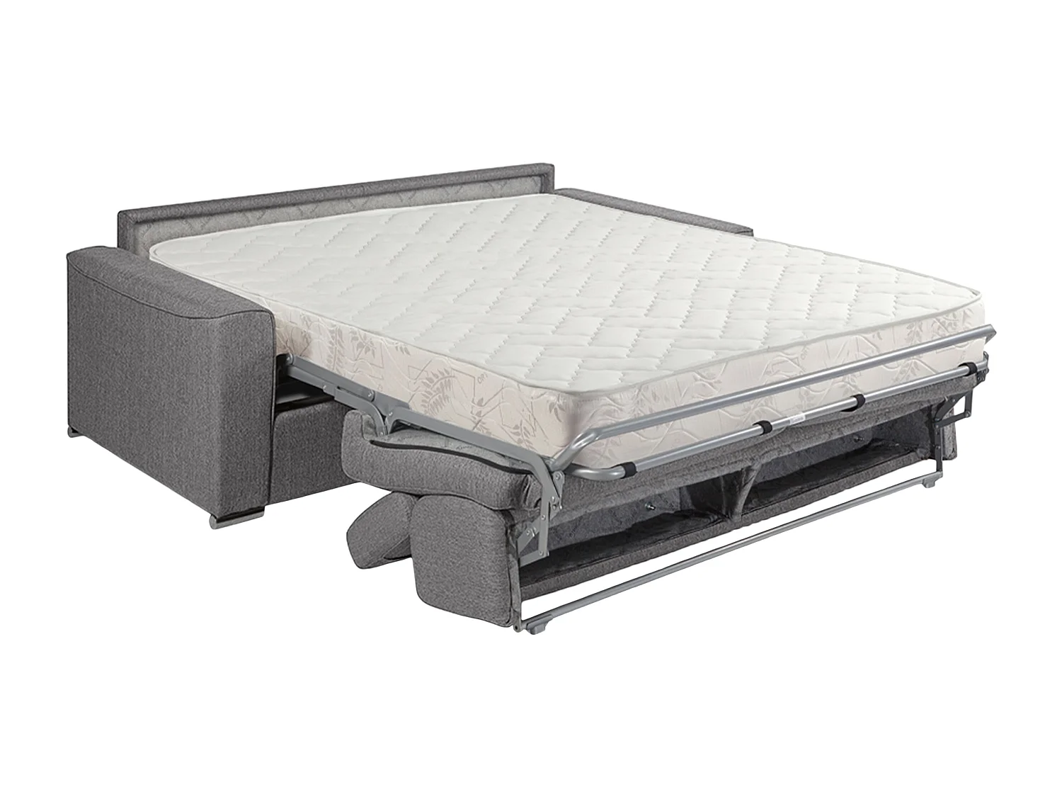 Canapé 4 places convertible express en tissu gris avec assise mémoire de forme - Couchage 160 cm - Matelas 18 cm VIZIR