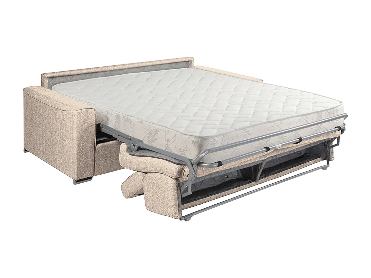 3-zits slaapbank met snelle uitklapfunctie in beige stof met traagschuim zitting - Slaapbreedte 140 cm - Matras 18 cm VIZIR