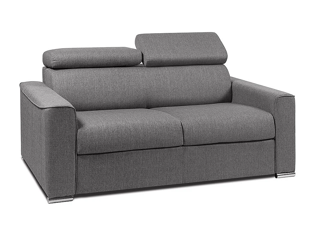 Canapé 2 places convertible express en tissu gris avec assise mémoire de forme - Couchage 120 cm - Matelas 14 cm mémoire de forme VIZIR