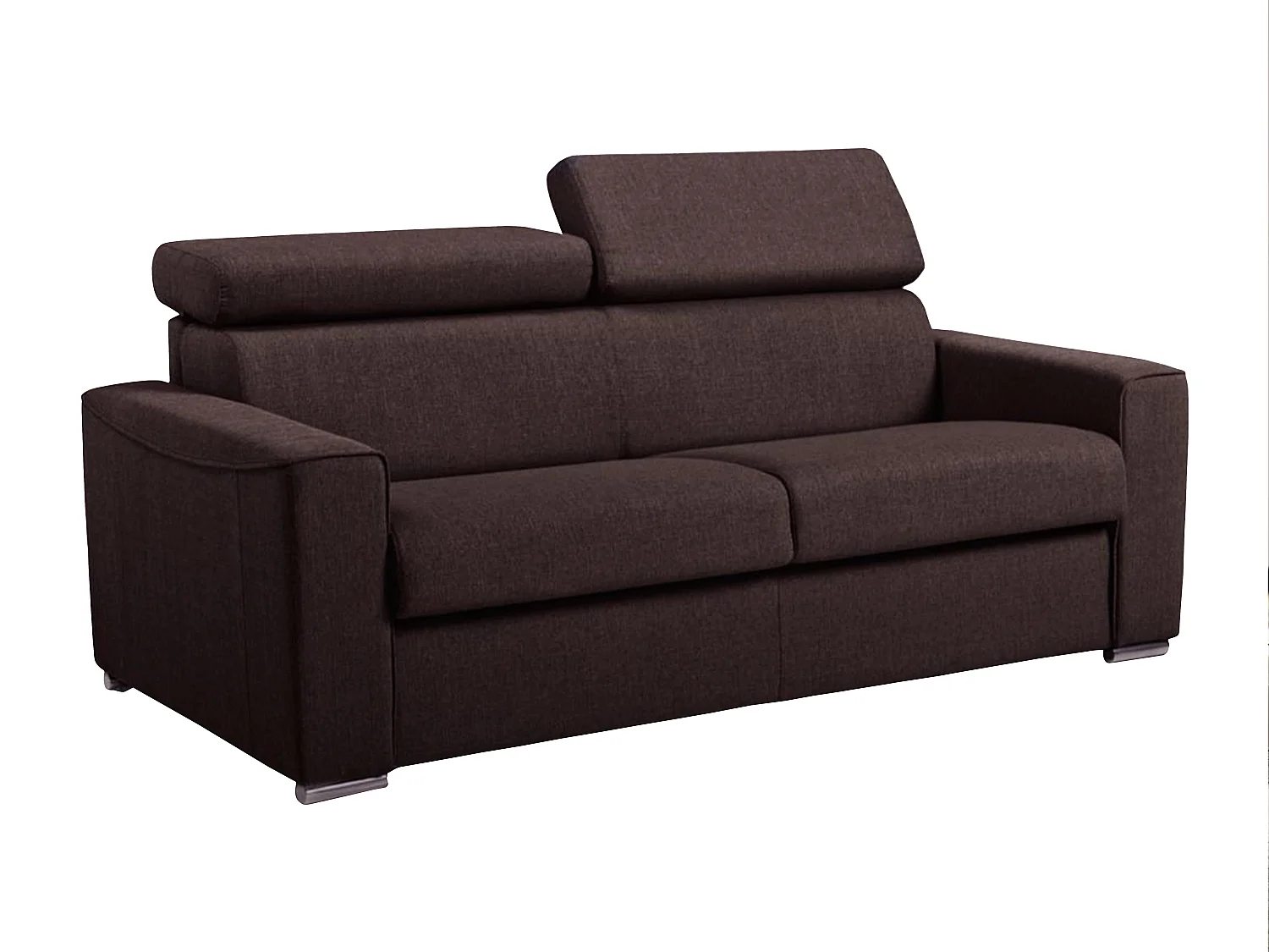 Canapé 2 places convertible express en tissu marron assise mémoire de forme - Couchage 120 cm - Matelas 18 cm mémoire de forme VIZIR