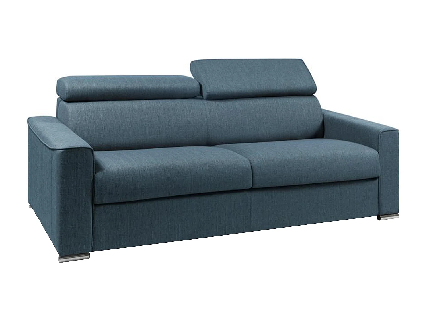 Canapé 4 places convertible express en tissu bleu avec assise mémoire de forme - Couchage 160 cm - Matelas 14 cm mémoire de forme VIZIR