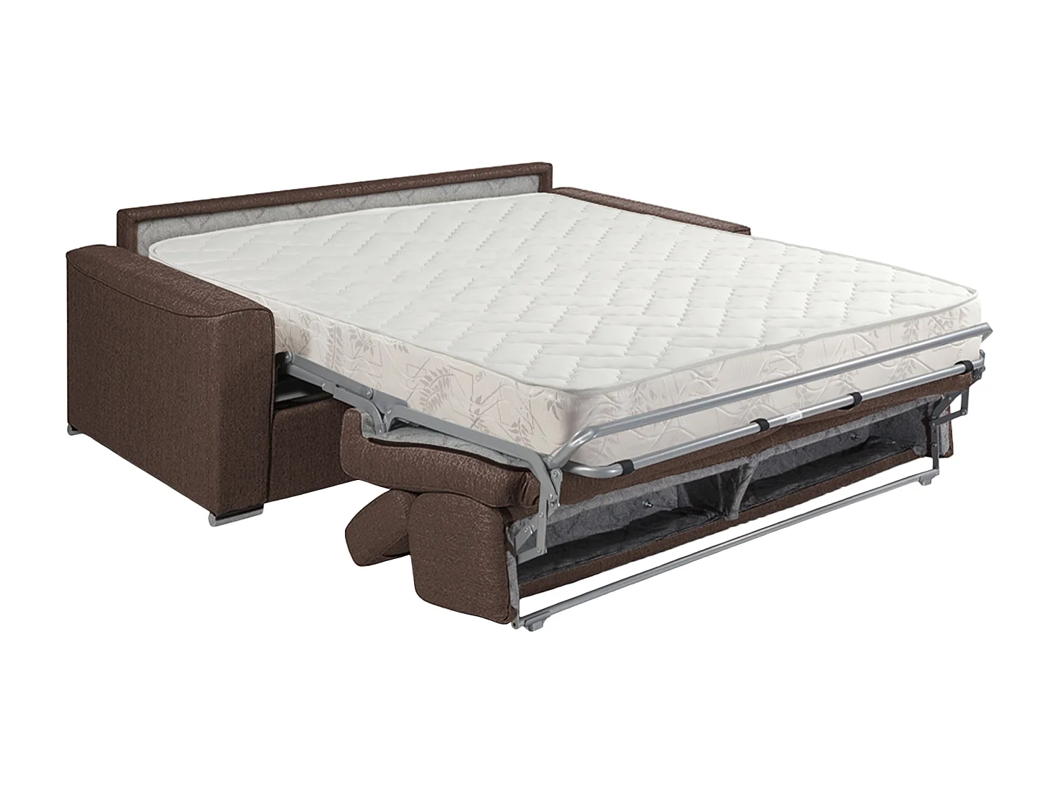 Canapé 4 places convertible express en tissu marron avec assise mémoire de forme  - Couchage lattes larges 160 cm - Matelas 18 cm mémoire de forme VIZIR