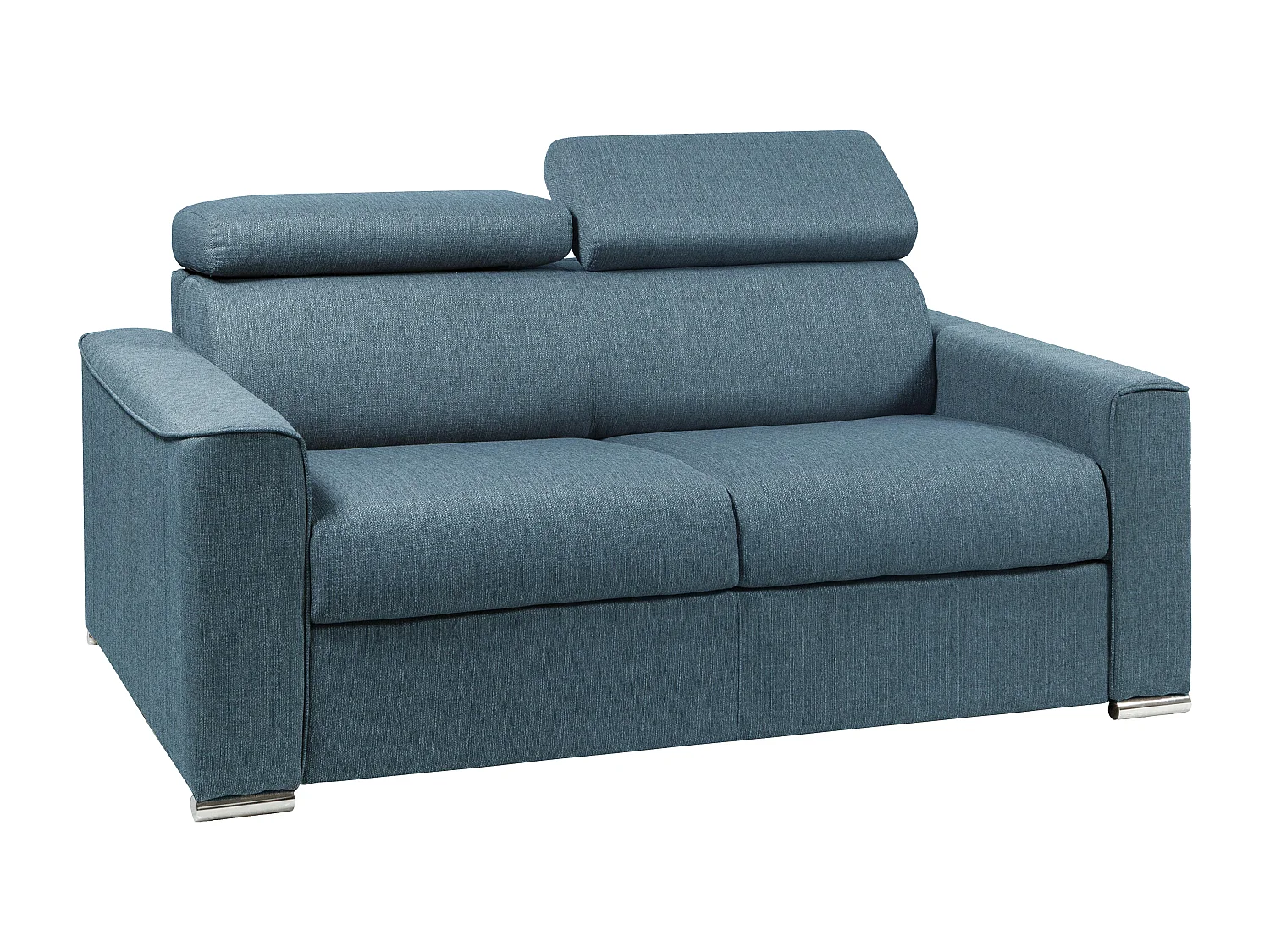 Canapé 2 places convertible express en tissu bleu avec assise mémoire de forme - Couchage 120 cm - Matelas 16 cm mémoire de forme VIZIR