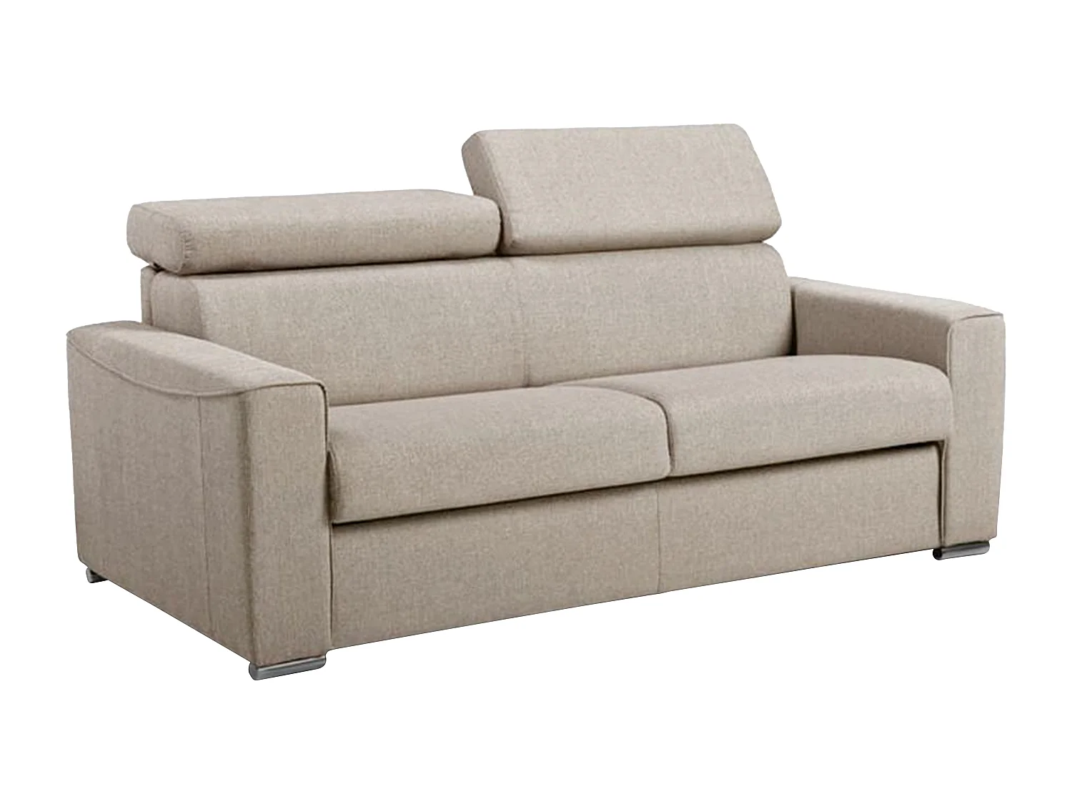 Canapé 3 places convertible express en tissu beige avec assise mémoire de forme - Couchage lattes larges 140 cm - Matelas 22 cm mémoire de forme VIZIR