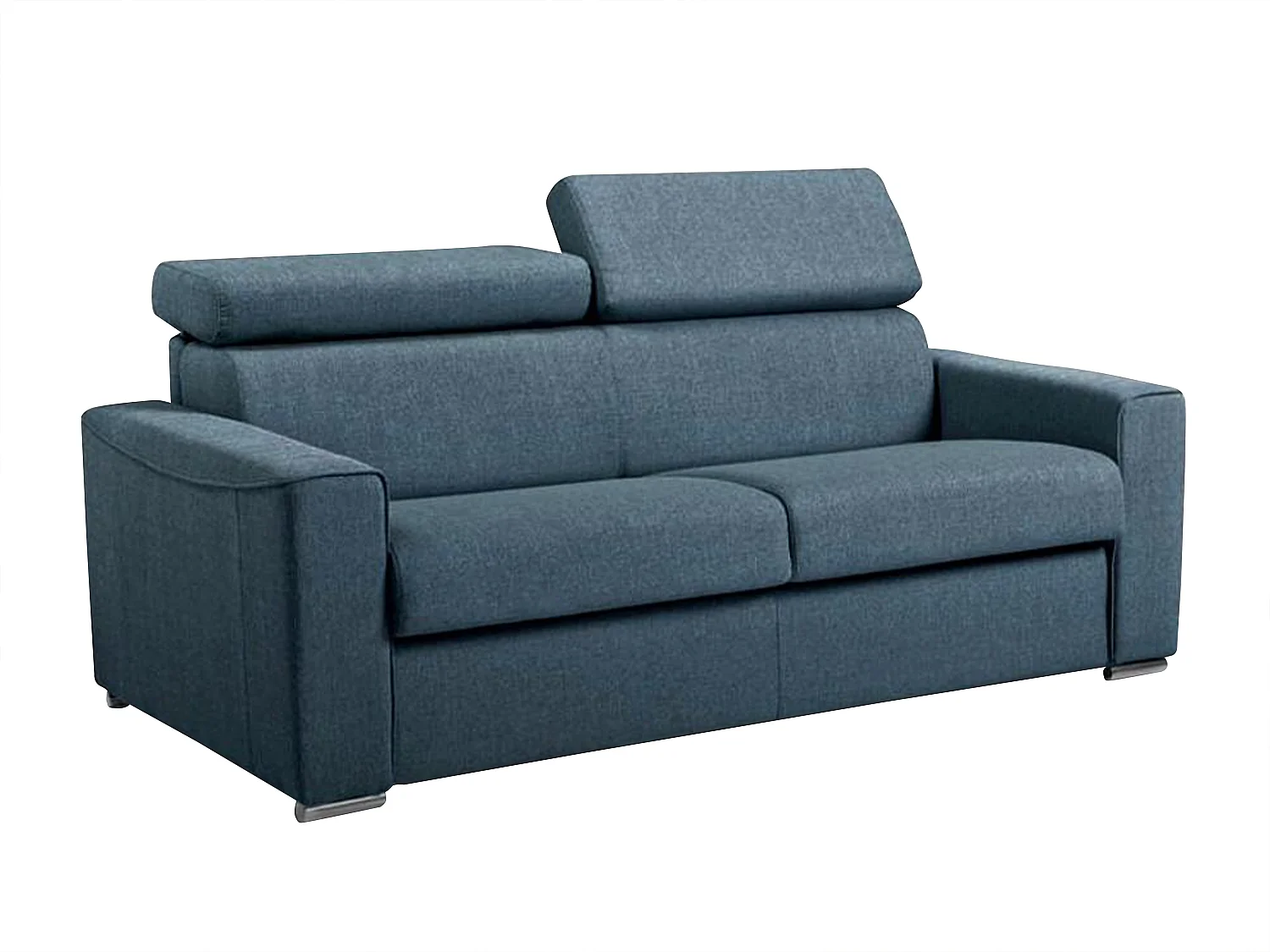 Canapé 3 places convertible express en tissu bleu - couchage 140 cm - Matelas 22 cm mémoire de forme et assise mémoire de forme VIZIR